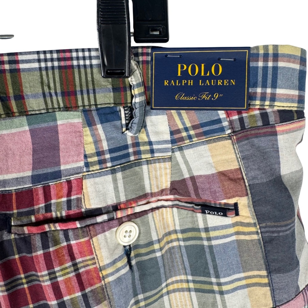 Polo Ralph Lauren Madras Patchwork Plaid Shorts Mens 40W Classic Fit 9"Multi NWT - Picture 4 of 9